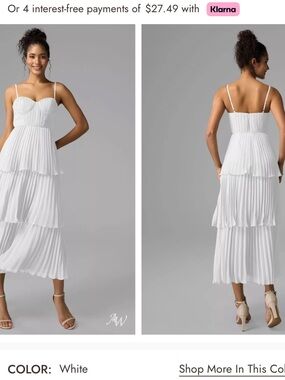 NEVER WORN - White Tiered Pleated Midi Dress with Spaghetti Straps